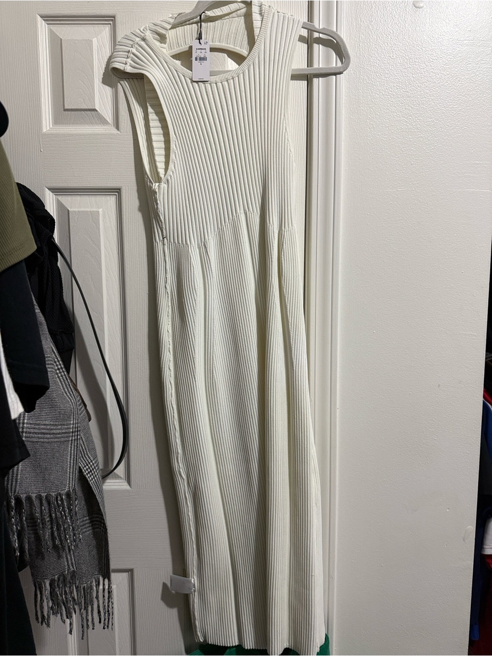 Express Ivory Sleeveless Ribbed Midi Dress
